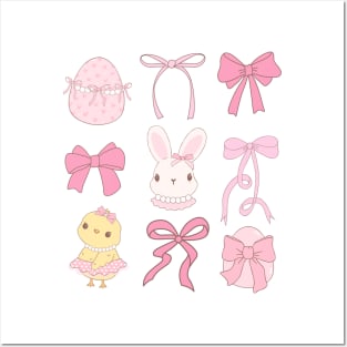 Easter Coquette Elegance: Adorable Bows and Bunny Posters and Art